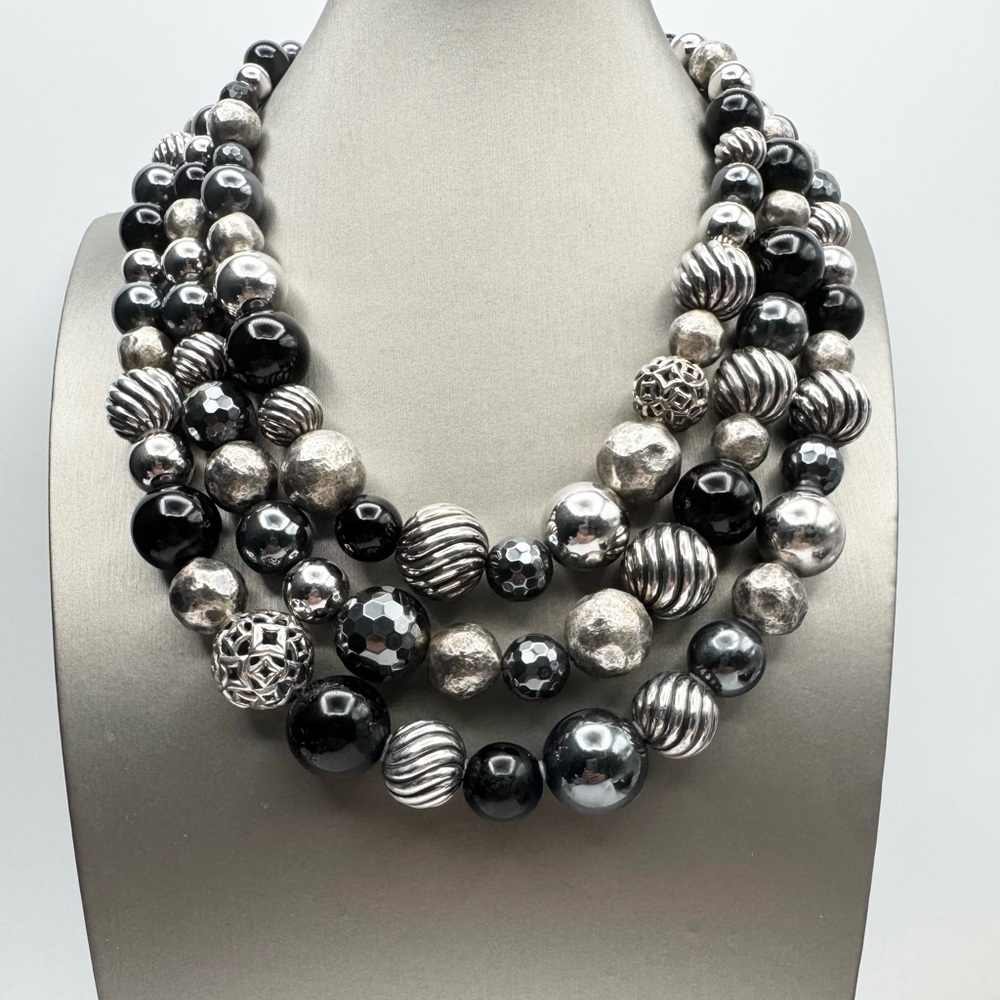 David Yurman Three Row Multi Strand Elements Necklace With Hematite, Bla…